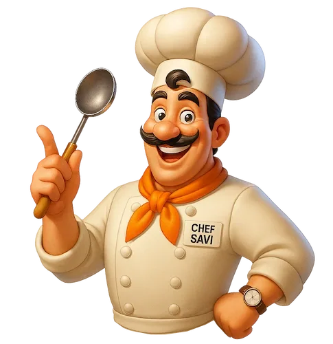 Chef Savi holding up a spoon