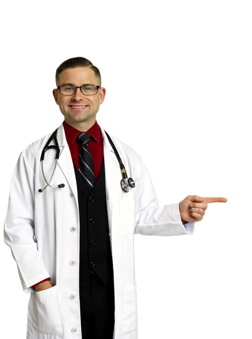 Dr. Ted pointing at the question button
