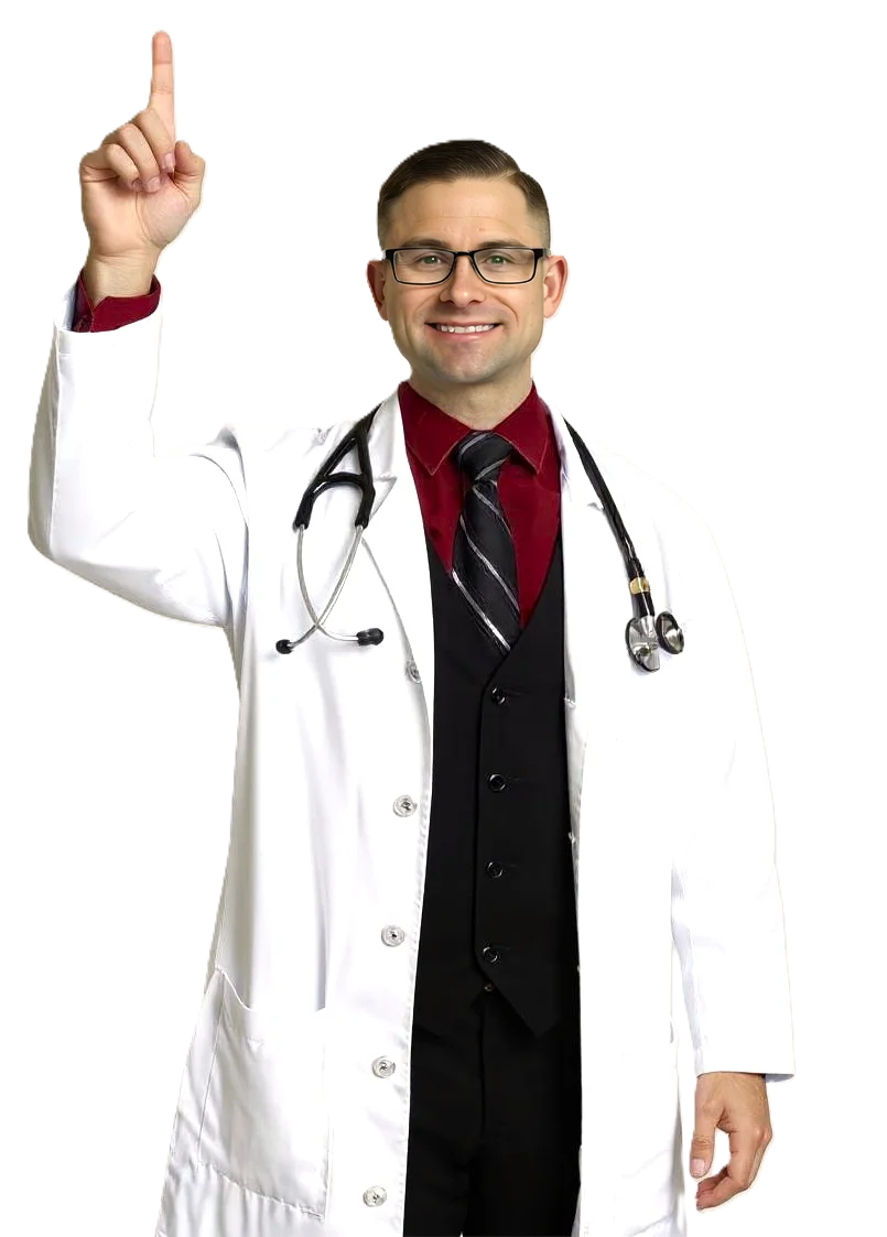 Dr. Ted Spiewak pointing up